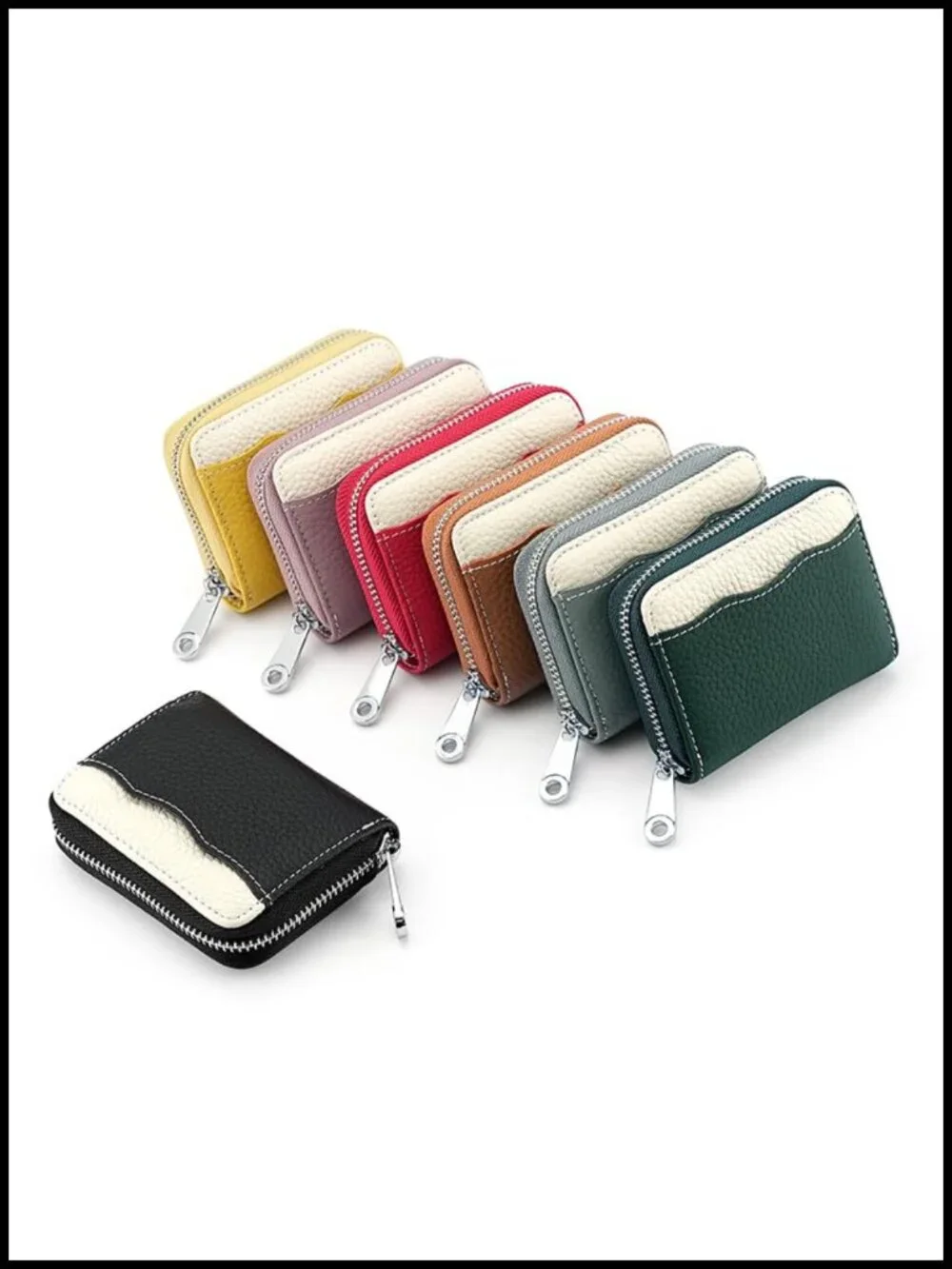 Genuine Leather RFID Credit Card Holder Wallet with Zipper, 20 Slots